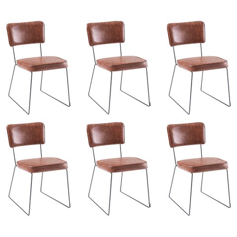 Kit 6 Cadeiras de Jantar Decorativa Base Aço Preto Luigi PU Caramelo - Gran Belo