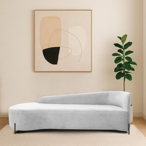 Divã Recamier Orgânico França 200cm Lado Esq Pés Metal Preto Bouclé Branco