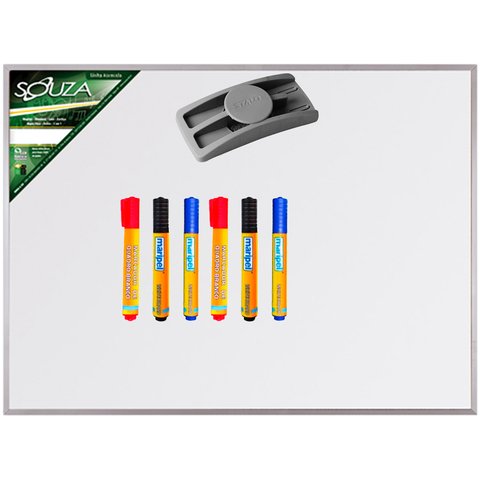 Quadro Branco 60x40 cm Standard Com Moldura de Alumínio Pop 5601 + 6 Marcadores Para Quadro Branco S