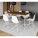 Ver imagem 1 de Mesa Industrial Jantar Retangular 137x90cm Amêndoa Base V com 6 Cadeiras Eames Eiffel Brancas Ferro