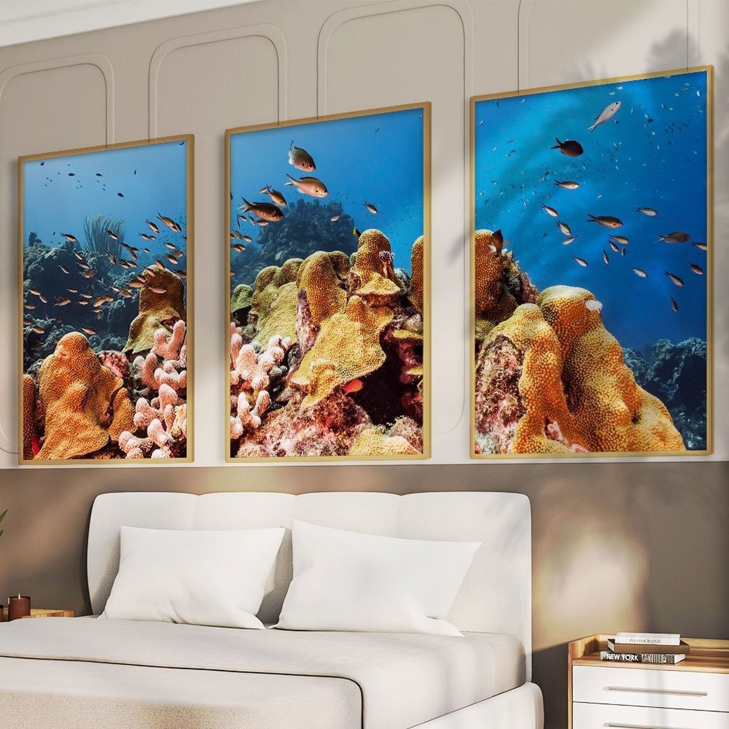 Quadro Decorativo 3 Telas Fundo do Mar Diversos Tamanhos - 1