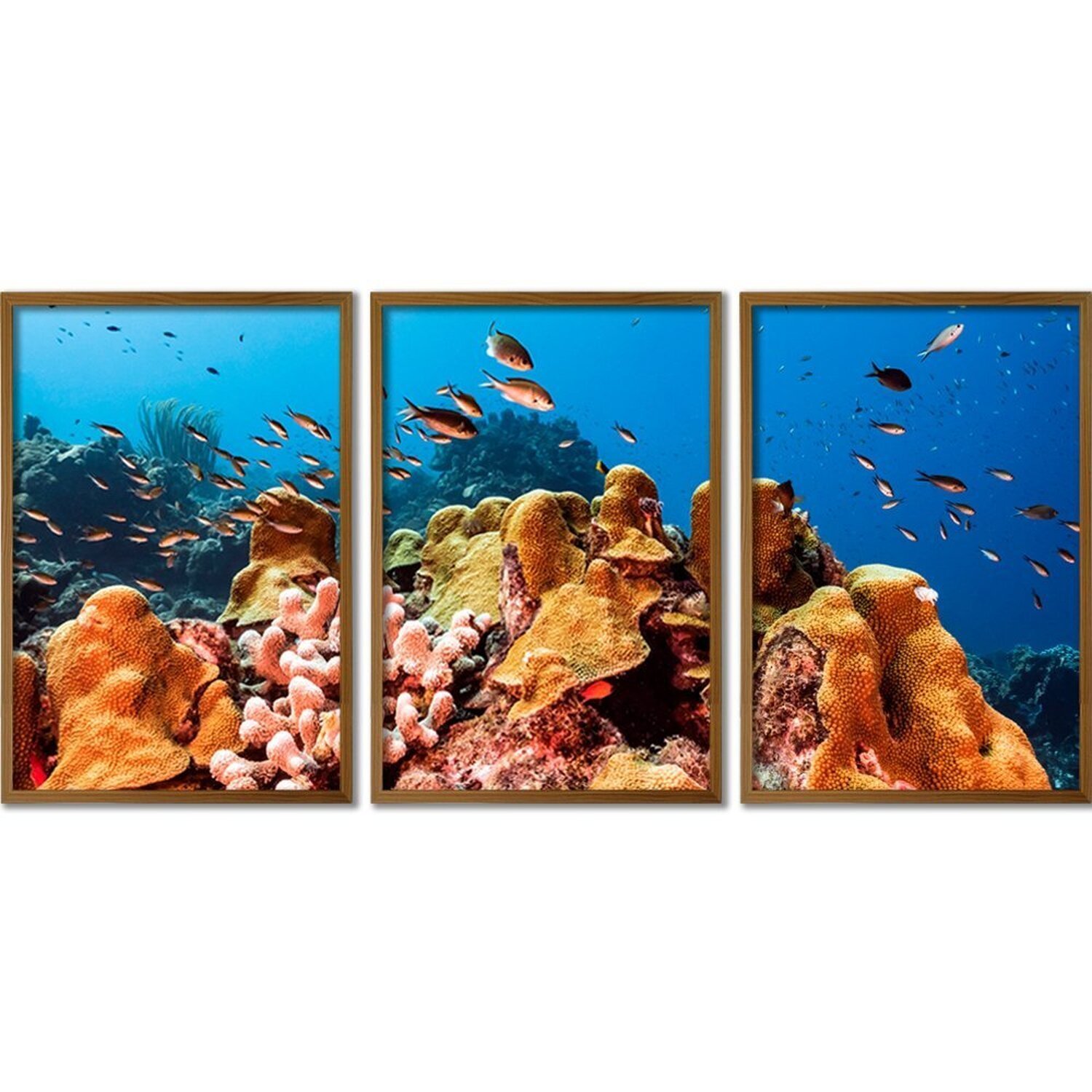 Quadro Decorativo 3 Telas Fundo do Mar Diversos Tamanhos - 2