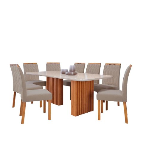 Sala de Jantar Mesa Ester 210 com 8 Cadeiras Paola Wood Cinamomo/off White/mad/nude