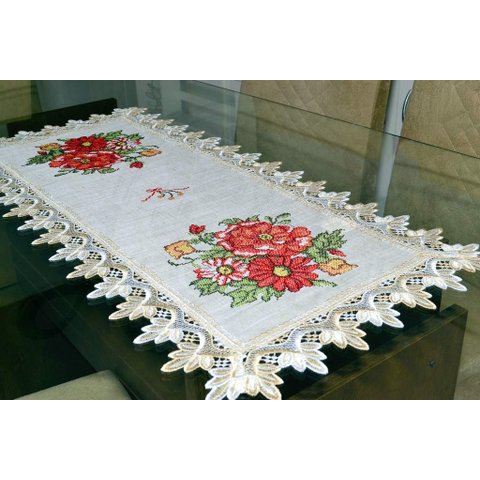 Caminho de Mesa Red Flower - 0,90 m Arte & Tear Caminho de Mesa Ponto Cruz