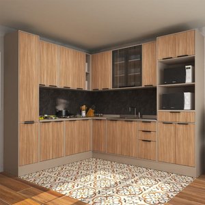 Armário Cozinha Completa Canto 10 Peças Stylo C/ Paneleiro Cor:cumaru
