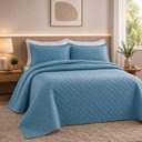 Ver imagem 1 de Colcha Matelassê - Casal - Madri 3D - Geométrico - Azul Claro - Dupla Face - c/ Porta Travesseiros -