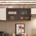 Ver imagem 2 de Armario Aereo 120 cm 2 Portas Vidro Etna Carvalho Oak Off White Poliman