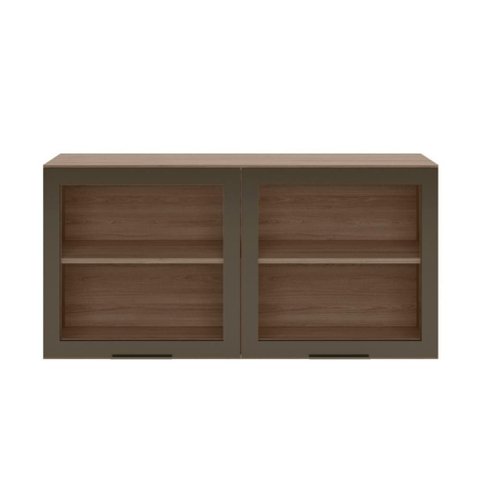 Armario Aereo 120 cm 2 Portas Vidro Etna Carvalho Oak Off White Poliman
