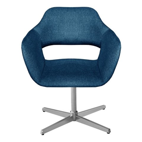 Poltrona Decorativa Zara Base Giratória Alumínio - Linho Azul