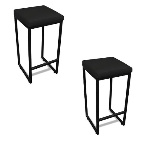 Banqueta Alta para Cozinha Industrial Kit 2 Nick Preto e Sintético preto D03 - D’Rossi