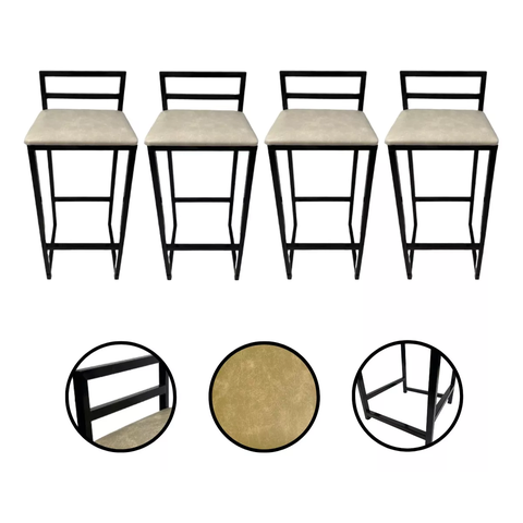 Kit 4 Banquetas Quadrada Bistro Industrial Alta Casa Bar Cozinha:bege