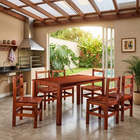 Conjunto Mesa e 6 Cadeiras de Madeira Maciça Área Gourmet Paris