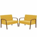 Ver imagem 1 de Kit Poltrona Decorativa 2 Namoradeiras de 2 Lugares Jade Braço Madeira D Salla Suede Amarelo