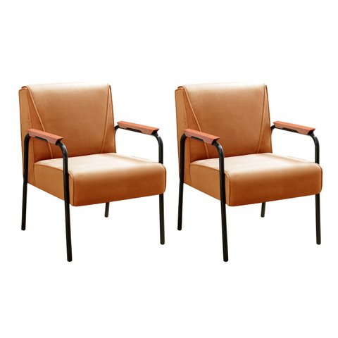 Kit 2 Poltronas Decorativas Jade Braços Fixo para Sala de Estar, Recepção - Veludo Terracota