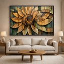 Ver imagem 1 de Quadro Abstrato Grande Mandala Girassol Ancestral Madeira