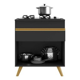 Balcão Cozinha para Cooktop 70cm 1 Porta 1 Gaveta Veneza Multimóveis V3706 Preto/dourado - 4