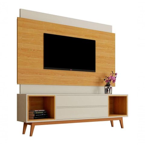 Rack com Painel Delux 1.8 Off White com Nature - Moveisaqui