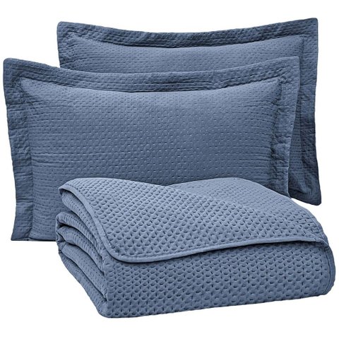 Cobre Leito Colcha Inspiração Queen 3 Peças Bege - Azul