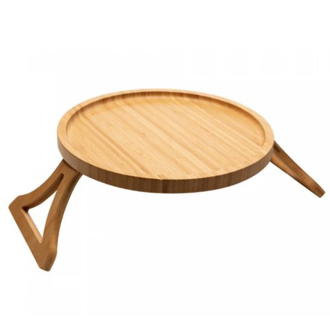 Bandeja Redonda Dobrável para Braço de Sofá 25cm Bambu Lyor