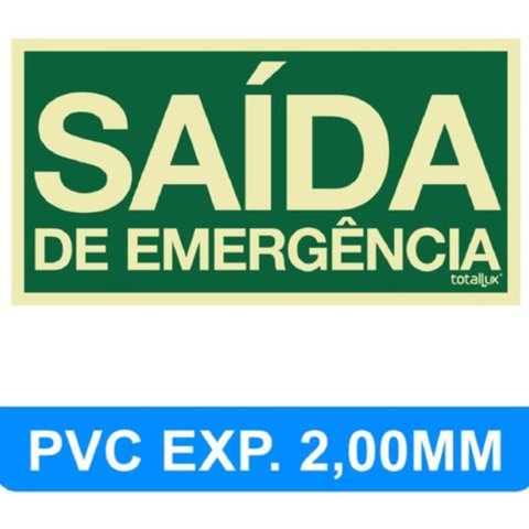 PLACA DE SINALIZAÇÃO PVC EXP 2MM 200X105 SAÍDA DE EMERGÊNCIA