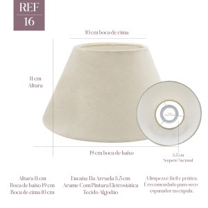 Cúpula Clássica de Abajur Luminária 11x10x19cm de Tecido Algodão Soquete Nacional Cor Bege Ref 16