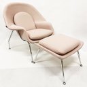 Ver imagem 1 de Poltrona Decorativa Womb Chair com puff linho cor Rosé Pés Cromados