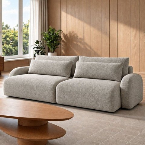 Sofá Cama Modular Orgânico Retrátil 4 Lugares 270cm com Base em Madeira Maciça Oxford