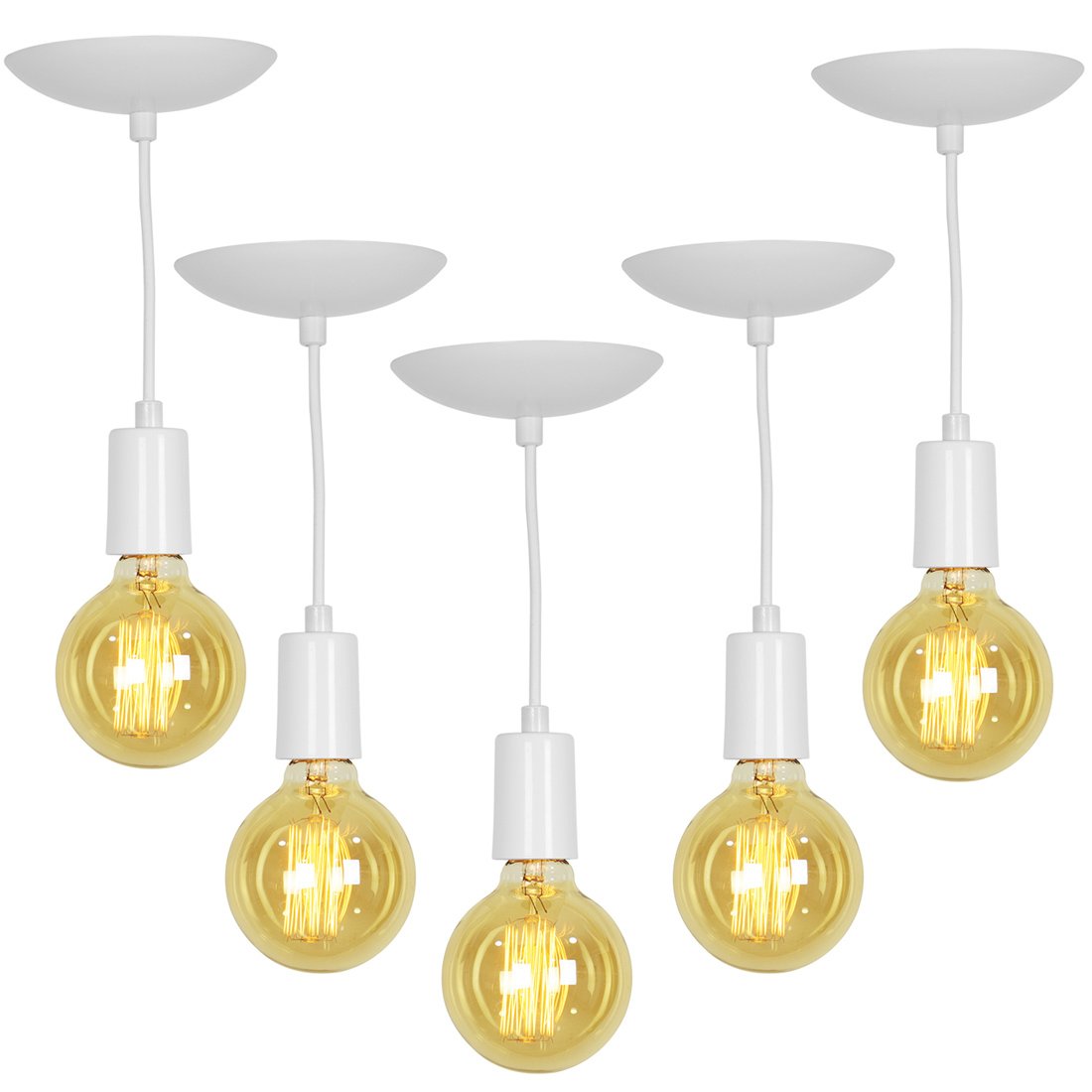 Kit 5 Pendente Tubo Cilindro Alumínio Branco Fio 120cm - 1