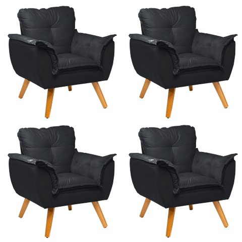 Kit 4 Poltrona Decorativa Opala Revestimento Suede - Lm Decor Ladecor Estofados Laranja