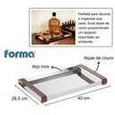 Ver imagem 2 de Bandeja Inox Retangular com Alças de Couro Grande 40x27 Cm Aparador Bar Bebidas Decorativa Casa