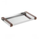 Ver imagem 1 de Bandeja Inox Retangular com Alças de Couro Grande 40x27 Cm Aparador Bar Bebidas Decorativa Casa