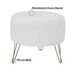 Kit 03 Puffs Decorativos Redondo Couro Branco Fosco - 2
