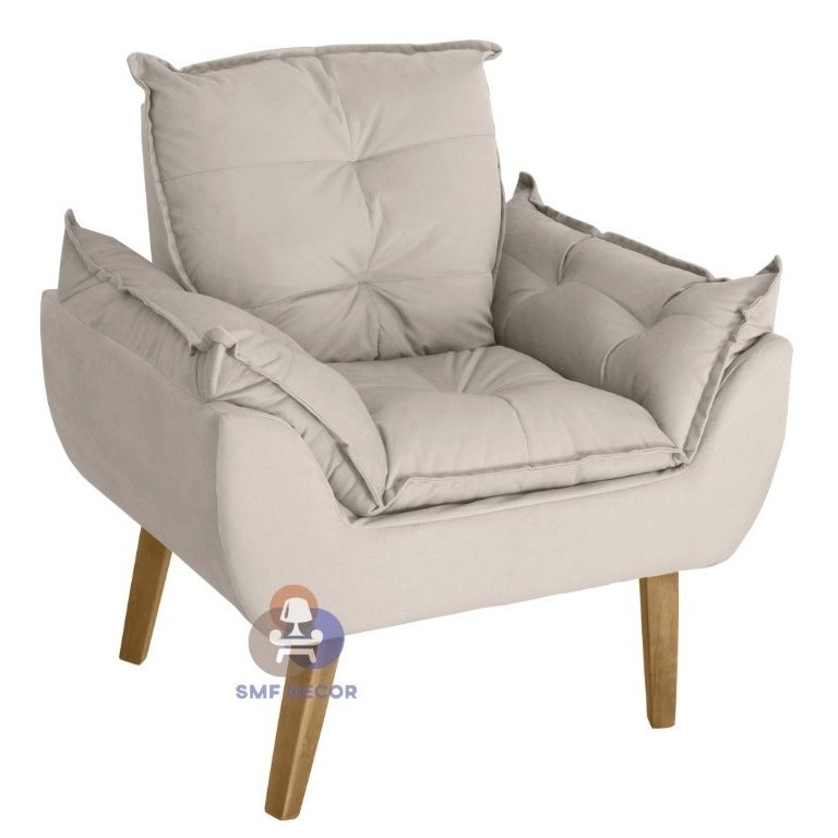 Poltrona Decorativa Opala Suede Bege Smf Decor