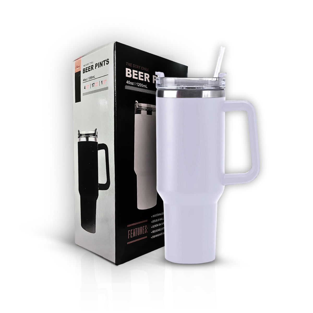 Copo Térmico Grande 1200 Ml Canudo Parede Dupla Cor Branco - 1