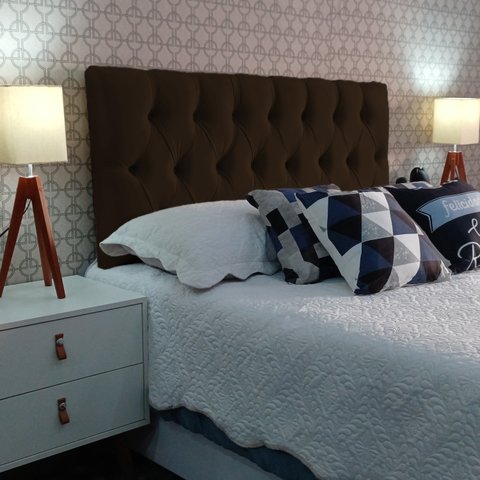 Cabeceira Casal 140 Cama Box Luna Capitone Marrom Suede Painel Rbl