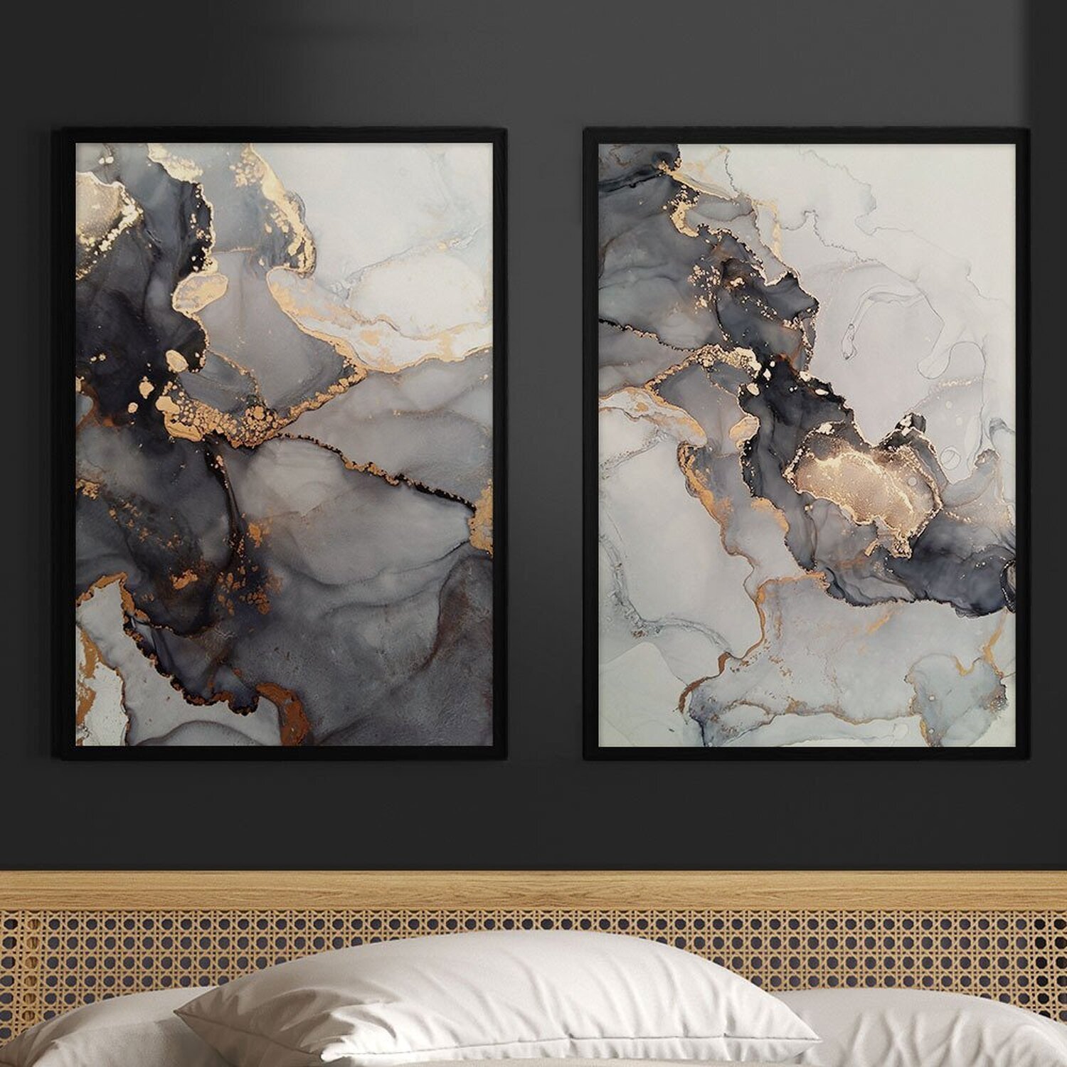Quadro Decorativo 2 Telas Abstrato e Dourado Diversos Tamanhos - 1