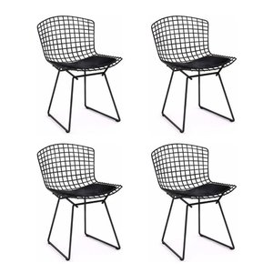 Kit 4 Cadeiras Bertoia Preta com Assento Preto Cor Preto