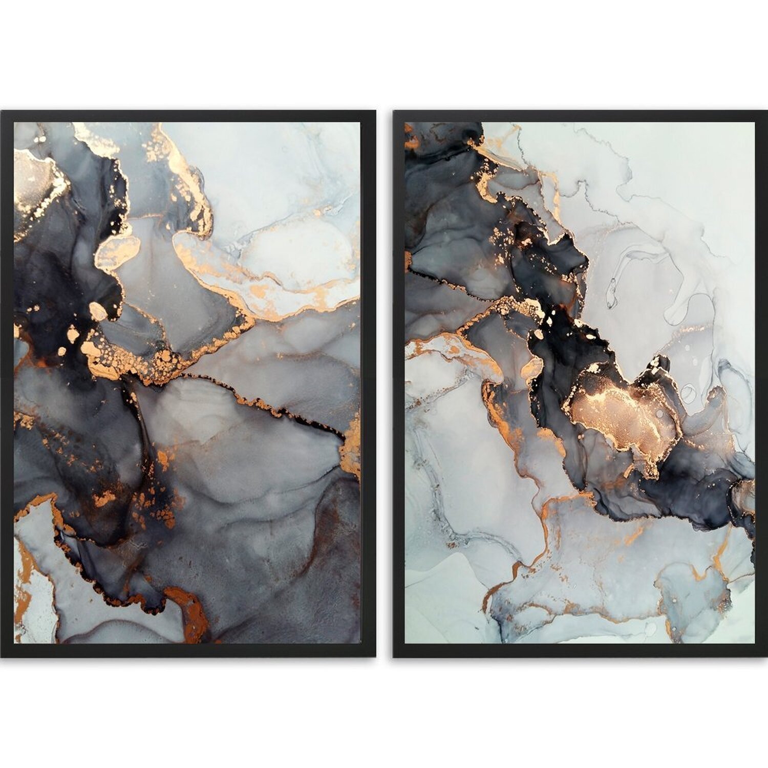 Quadro Decorativo 2 Telas Abstrato e Dourado Diversos Tamanhos - 2
