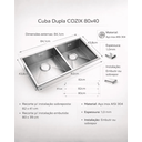Ver imagem 4 de Cuba Dupla Gourmet 80x40 Inox 304 Escovada - Cozix