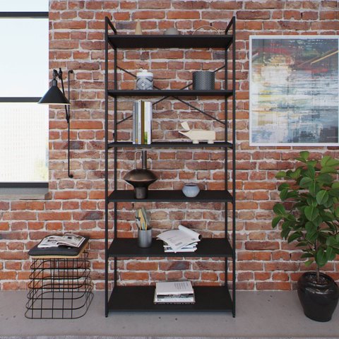 Estante Alta com 6 Prateleiras 185x80x33cm Yon Preto