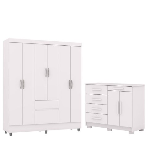 Guarda-roupa 6 Portas Ideval com Cômoda Sapateira Sirios Branco