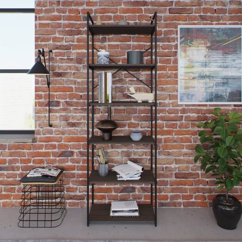 Estante Alta com 6 Prateleiras 185x60x33cm Yon Marrom/Terracota/Preto
