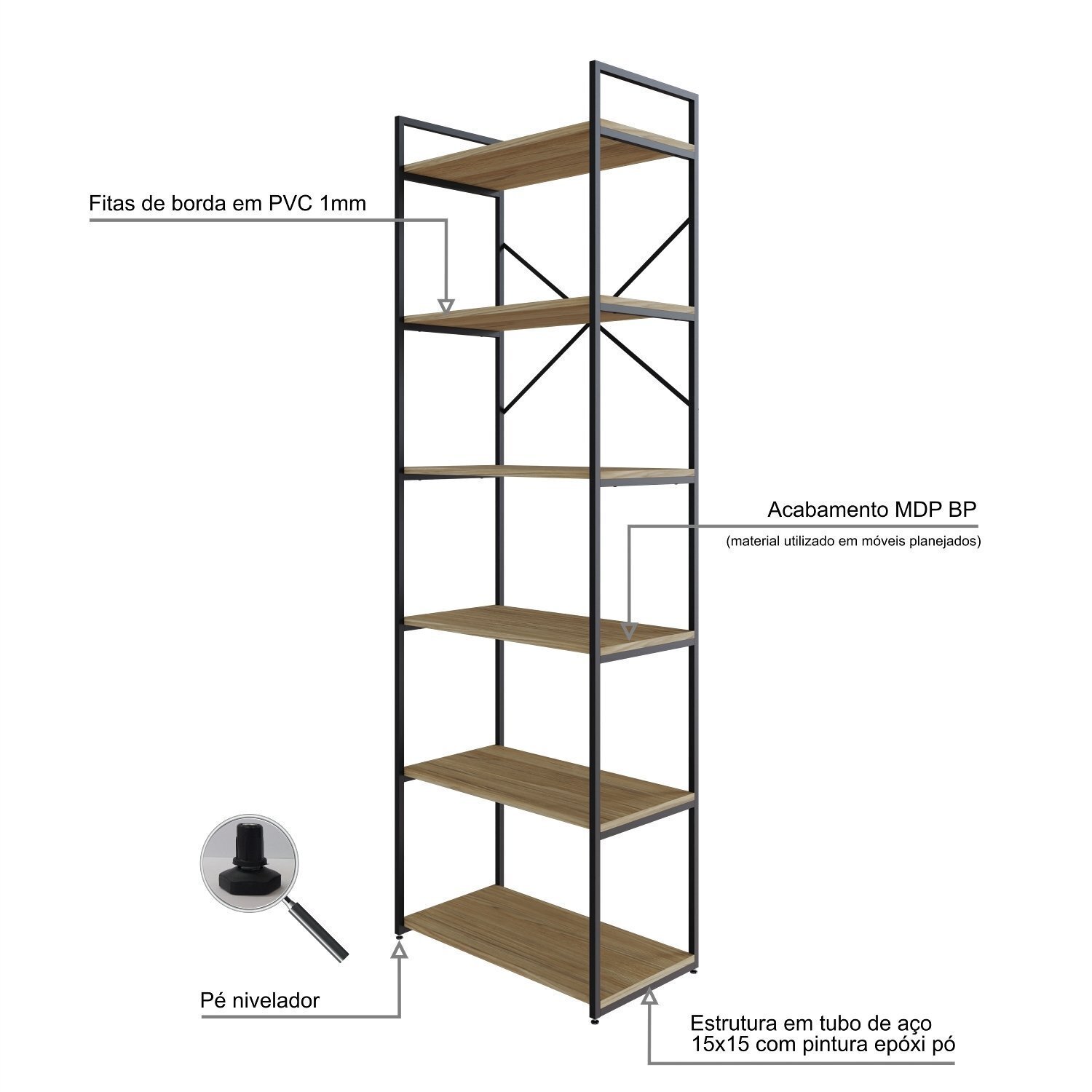 Estante Alta com 6 Prateleiras 185x60x33cm Yon - 6