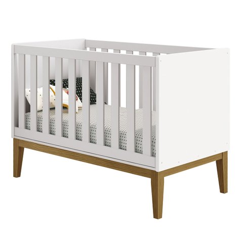 Berço Americano Classic New Branco Fosco com Madeira - MoveisAqui