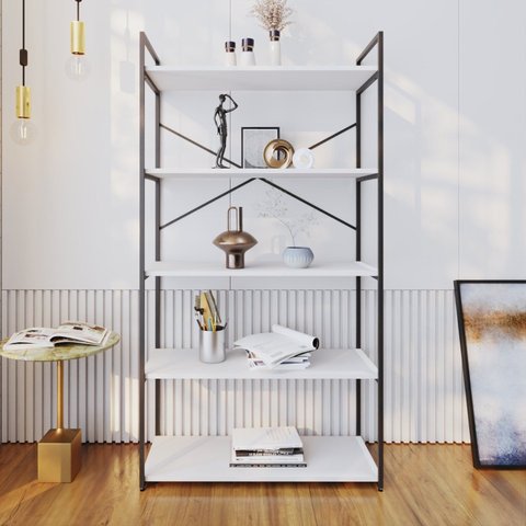 Estante com 5 Prateleiras 152cm x 80cm x 33cm Yon Branco/Preto