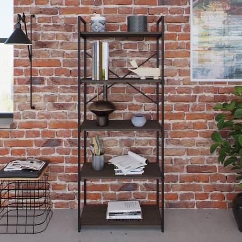Estante com 5 Prateleiras 152x60x33cm Yon Marrom/Terracota/Preto