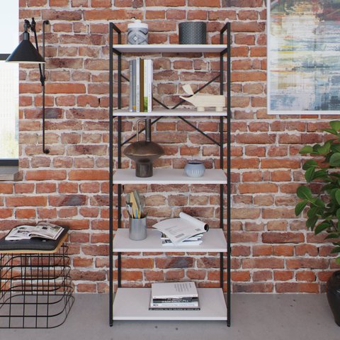 Estante com 5 Prateleiras 152cm x 60cm x 33cm Yon Branco/Preto