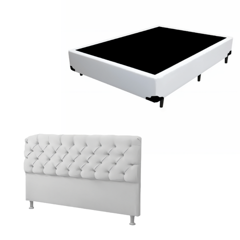 Cama Box Casal 138×188 cm + Cabeceira Branca – Conjunto Completo