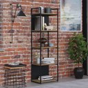 Ver mais imagens de Estante com 5 Prateleiras 152x45x33cm com Fundo Yon Marrom/Vermont/Preto