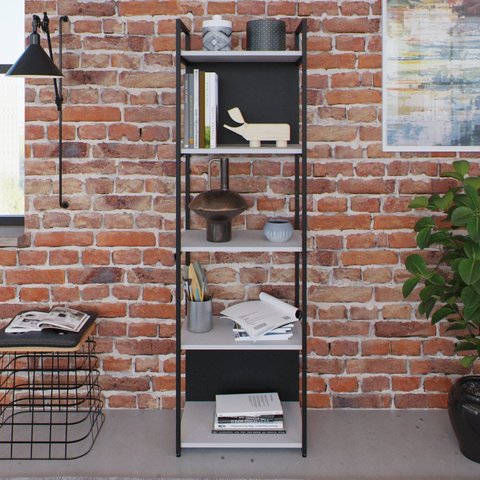 Estante com 5 Prateleiras 152x45x33cm com Fundo Yon Branco/Preto
